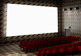 空白白色发光的电影电影剧院屏幕现实的红色的行座位椅子空复制空间背景电影首映娱乐概念插图呈现