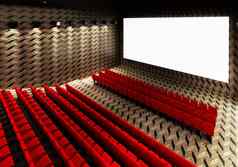 空白白色发光的电影电影剧院屏幕现实的红色的行座位椅子空复制空间背景电影首映娱乐概念插图呈现