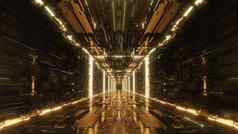 呈现黄金数字未来主义的霓虹灯隧道