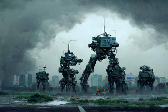 巨大的机器人后卫台湾城市神经网络生成的艺术