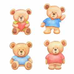 水彩集可爱的熊玩具t恤坐着熊心情人节一天卡片婴儿淋浴