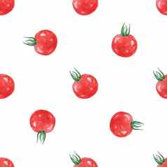 水彩番茄樱桃无缝的模式白色背景