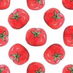 水彩红色的番茄无缝的模式白色背景