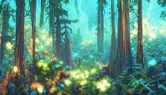 渲染风景优美的视图美丽的常绿红木森林