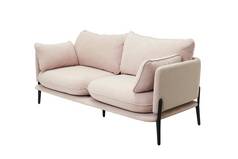现代粉红色的织物沙发上黑色的腿孤立的白色背景一边视图