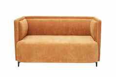 现代家具织物棕色（的）沙发上孤立的白色背景前面视图
