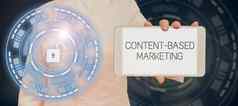 概念上的标题内容基于市场营销业务概念广告创建分发有价值的数据
