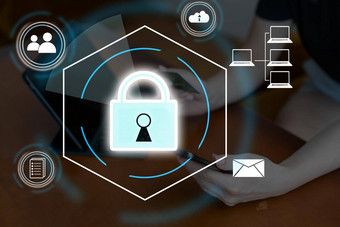 数字挂锁图标网络安全网络数据保护技术虚拟接口屏幕在线互联网授权访问网络攻击业务数据隐私概念