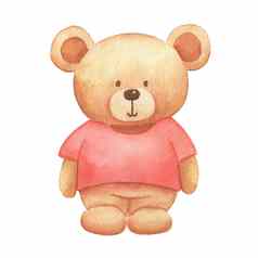 水彩可爱的熊玩具粉红色的t恤手画插图孤立的白色