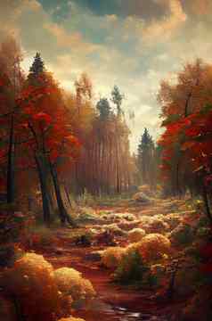 森林秋天美丽的景观几何插图