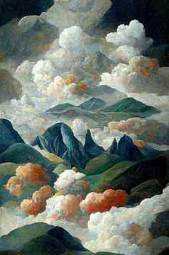 景观云山水彩插图