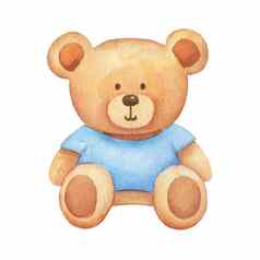 水彩可爱的熊玩具蓝色的t恤手画插图孤立的白色