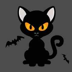 可爱的万圣节黑色的猫插图卡通黑色的猫万圣节