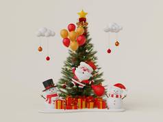 圣诞节插图圣诞老人老人雪人圣诞节树礼物盒子