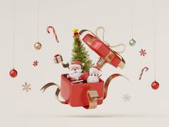 快乐圣诞节快乐一年场景圣诞节庆祝活动圣诞老人老人雪人大礼物盒子呈现