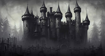 可怕的黑暗城堡多雾的有雾的<strong>大气</strong>幻想概念艺术书插图视频游戏艺术<strong>场景</strong>数字艺术艺术作品背景壁纸