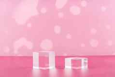 丙烯酸块粉红色的背景基座化妆品显示玻璃讲台上平台产品演讲几何站化妆品模型场景珠宝