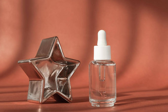 血清化妆品瓶透明质酸酸棕色（的）背景血清肽胶原蛋白化妆品化妆品展示自然阴影商业现代品牌包装模型