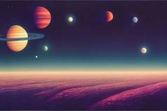 黑暗晚上空间景观一半点燃木星地平线小行星轨道