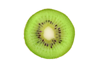 特写镜头片绿色<strong>猕猴桃</strong>水果孤立的白色背景成熟的新鲜的多汁的单奇维水果关闭