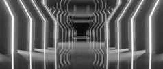 未来主义的最小的科幻走廊室内黑暗横幅背景壁纸渲染