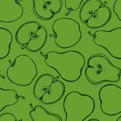 无缝的模式手画水果元素苹果梨素食者壁纸