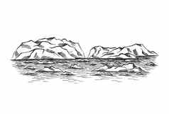 北极景观冰冷的挂载冰山手画插图转换向量