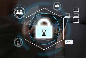 数字挂锁图标网络安全网络数据保护技术虚拟接口屏幕在线互联网授权访问网络攻击业务数据隐私概念