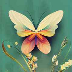 美丽的春天有创意的艺术工作插图花蝴蝶