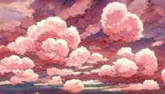 粉红色的美丽云天空动漫风格