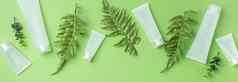 护肤品有机美产品瓶植物叶子绿色背景