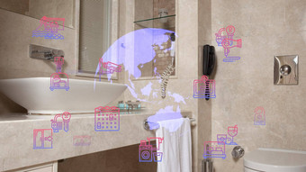 奢侈品浴室室内极简主义室内白色颜色浴室配件镜子淋浴头轮镜子现代室内