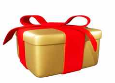 现实的礼物黄金盒子红色的弓白色