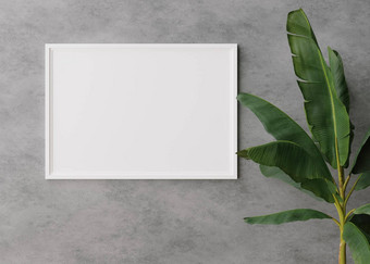 空白色水平图片框架混凝土墙模拟室内极简主义当代风格免费的复制空间图片<strong>海报香蕉</strong>植物呈现