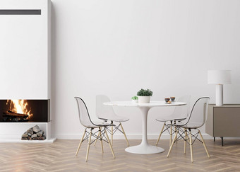 空白色墙现代生活房间模拟室内当代风格免费的空间图片海报壁炉表格椅子呈现