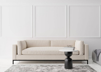 空白色墙模型现代生活房间模拟室内当代风格免费的复制空间图片海报文本设计沙发表格地毯呈现