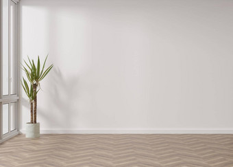 空房间白色墙木条镶花之地板地板上室内植物模拟室内免费的复制空间<strong>家具图片</strong>对象呈现