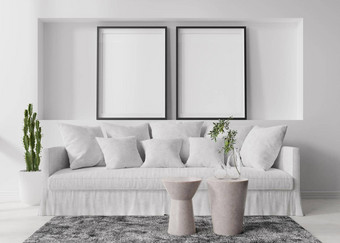 空垂直<strong>图片</strong>帧白色墙现代生活房间模拟室内当代斯堪的那维亚风格免费的空间<strong>图片海报</strong>沙发表格地毯植物呈现