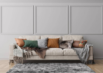 空<strong>灰色</strong>墙模型现代生活房间模拟室内当代风格免费的复制空间<strong>图片海报</strong>文本设计沙发地毯呈现