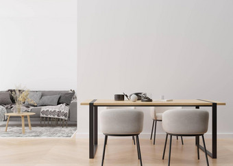 空白色墙现代生活房间模拟室内当代风格免费的复制空间<strong>图片海报</strong>文本设计沙发表格椅子呈现