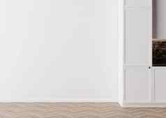 房间木条镶花之地板地板上白色墙空空间厨房家具模拟室内免费的复制空间家具图片装饰对象呈现