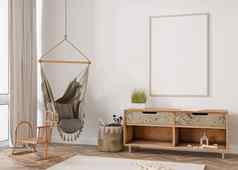 空垂直图片框架白色墙现代孩子房间模拟室内斯堪的那维亚放荡不羁的风格免费的复制空间图片藤细节舒适的房间孩子们呈现