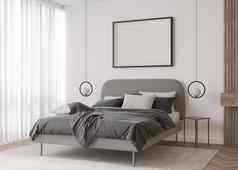 空图片框架白色墙现代卧室模拟室内当代风格免费的复制空间图片海报床上灯呈现