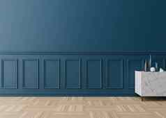 空房间蓝色的墙模型木条镶花之地板地板上墙地板上餐具柜模拟室内免费的复制空间家具图片对象呈现