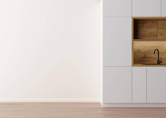 房间<strong>木条</strong>镶花之地板地板上白色墙空空间厨房家具模拟室内免费的复制空间家具图片装饰对象呈现