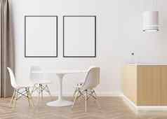 空垂直图片帧白色墙现代餐厅房间模拟室内当代斯堪的那维亚风格免费的空间图片海报表格椅子呈现