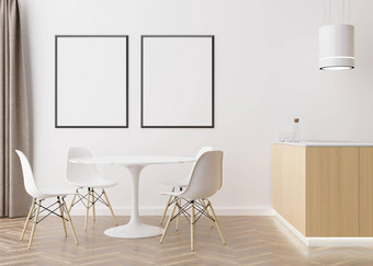 空垂直<strong>图片</strong>帧白色墙现代餐厅房间模拟室内当代斯堪的那维亚风格免费的空间<strong>图片海报</strong>表格椅子呈现