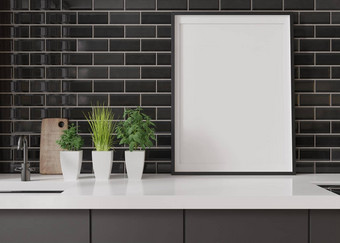 空垂直图片框架站现代厨房模拟室内极简主义当代风格免费的复制空间图片海报关闭视图呈现