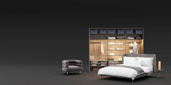横幅现代卧室家具复制空间广告文本标志家具商店室内细节家具出售室内项目模板免费的空间呈现