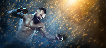 男人。拳击手拳击手套行动打击体育网站头模板复制空间运动员混合武术艺术
